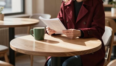 A beautiful flatlay of fresh pastries on a crisp parchment plate next to an open book, scandinavian minimalism.