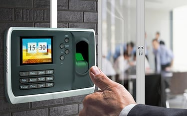 Biometric fingerprint scanner for office time attendance and access control system.