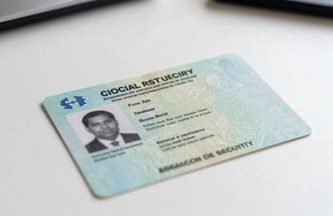 Close-up of a Brazilian professional work permit (CTPS) resting on a clean white table, symbolize social security and labor rights, in a soft natural light setting.