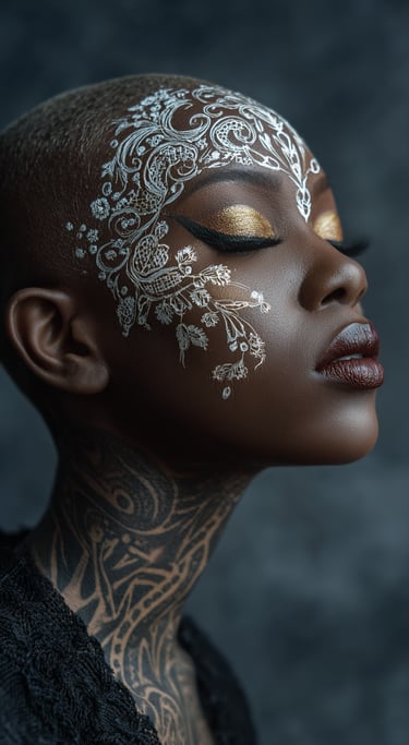 High-end editorial beauty portrait featuring refined makeup and glossy dimensional hair.
