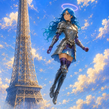 Samavéda, la fée guide de Margot Dupain devant la Tour Eiffel - La guerre du conte - Saga fantasy jeunesse