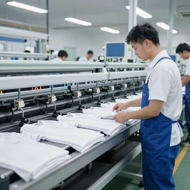 A colorful workspace showing various textile customization techniques in action.