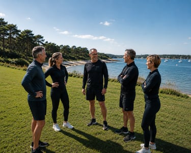Moment d’échange et coaching outdoor RPL+ face au Golfe du Morbihan