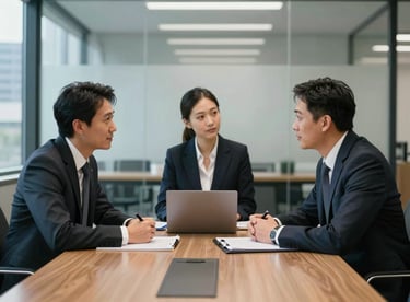 A professional business meeting between two logistics partners in a glass-walled boardroom in a US city, conveying trust and collaboration.