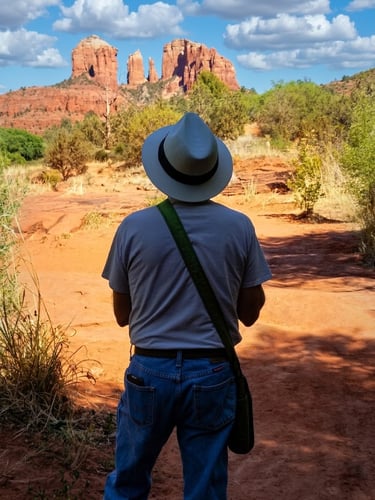 Jerry views Cathedral Rock from the back side on Verde Valley School Road