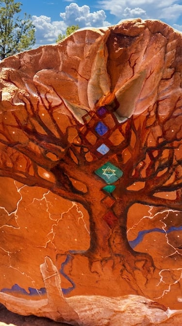 At a medicine wheel hidden in Sedona's high desert, I was drawn to a painted boulder depicting a tree of life