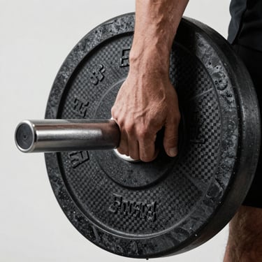 A macro shot of a hand adjusting a weight plate on a barbell, focus on texture and strength, elegant lighting, Carbon Black and Smoke White environment, professional sport style.