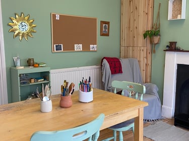 A photo of an art room with a work table