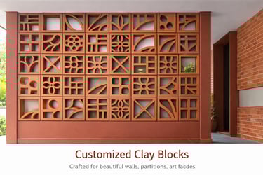 alt="terracotta jali facade residential building" alt="architectural clay jali blocks india" alt="te