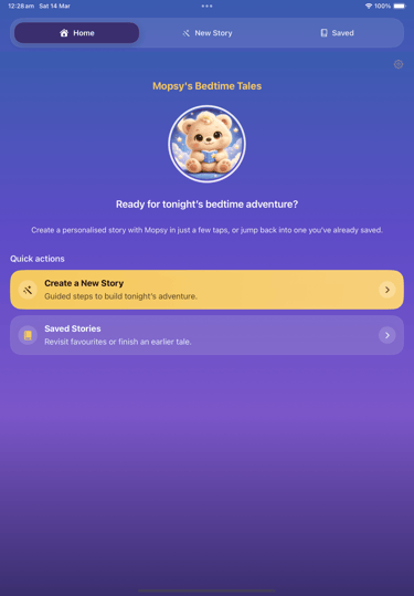 iPad screen shot of app Home Screen