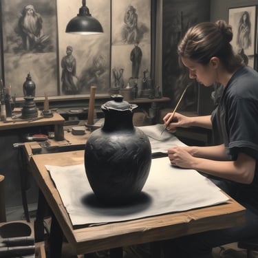 Sculpture class participants shaping clay figures with focused expressions.