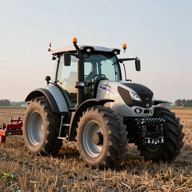 A professional shot of a modern tractor in a Slovak field, highlighting agricultural services and regional productivity, soft morning light.
