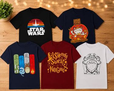 Playeras con estampados de cultura pop con diseños de Star Wars, Studio Ghibli, Harry Potter