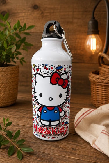Termo de metal con la imagen de Hello Kitty