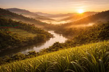 Beautiful landscape of Rangmati, Chittagong Hill Tracts. Misty mountains, hills, rivers, jum,