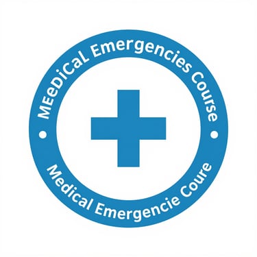 Blue medical emergencies course logo featuring a central cross icon for healthcare training.