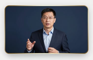 A professional video thumbnail featuring an insurance expert explaining market data. Deep navy studio background with elegant gold rim lighting. High authority and clarity.