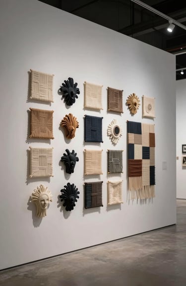 An innovative display of smart textiles and 3D printed fashion accessories in a minimalist gallery setting.