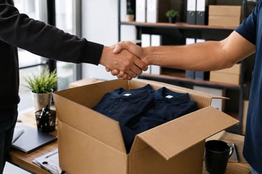 Entrega de uniformes personalizados a empresa con acuerdo profesional y ropa laboral de calidad 