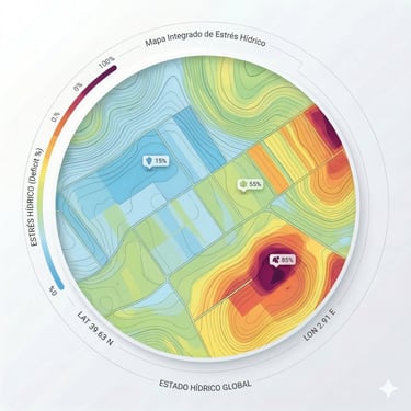 Mapa de estrés hídrico de AgroData IB. Monitorización de riego y agricultura de precisión en Baleares y Mallorca.