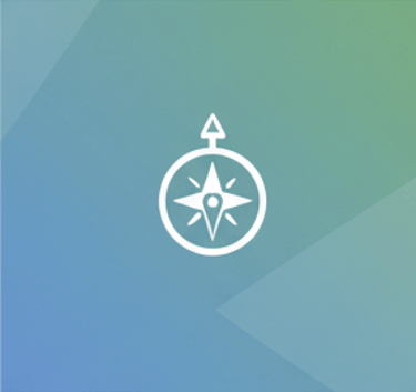 Minimalist white compass icon with a navigation arrow on a blue and green gradient background.