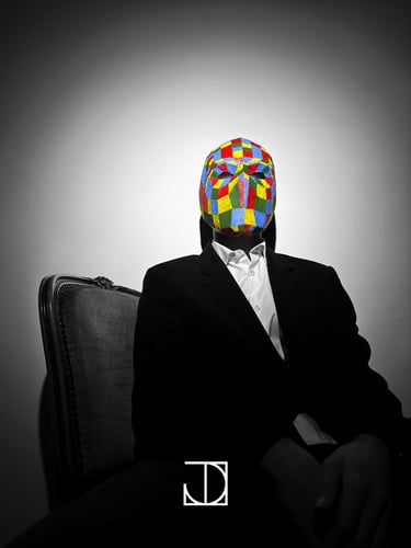 photo portrait masque chaise couleur noir-et-blanc artistique étrange