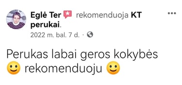 Ekrano nuotrauka su kliento atsiliepimu: moteris rekomenduoja peruką dėl jo labai geros kokybės.