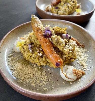 Kasha lentille, purée de Cajou, carotte braisée et parmesan végétal Ô Miracle traiteur Végétarien Végétal Végan
