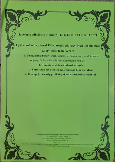 Jeden z certyfikatów z szerokiej gamy szkoleń lub kursów