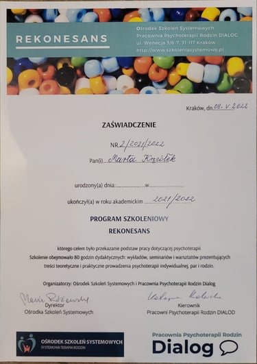 Jeden z certyfikatów z szerokiej gamy szkoleń lub kursów