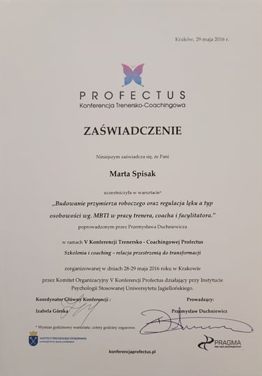 Jeden z certyfikatów z szerokiej gamy szkoleń lub kursów