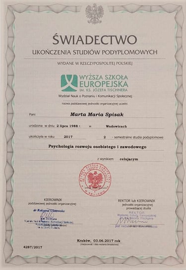 Jeden z certyfikatów z szerokiej gamy szkoleń lub kursów