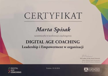 Jeden z certyfikatów z szerokiej gamy szkoleń lub kursów