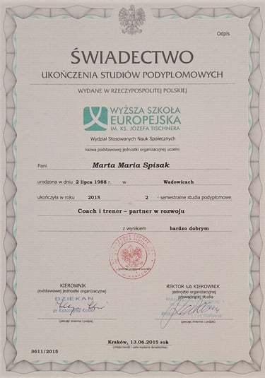 Jeden z certyfikatów z szerokiej gamy szkoleń lub kursów