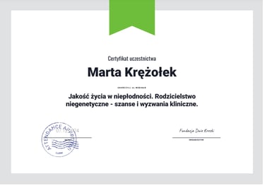 Jeden z certyfikatów z szerokiej gamy szkoleń lub kursów