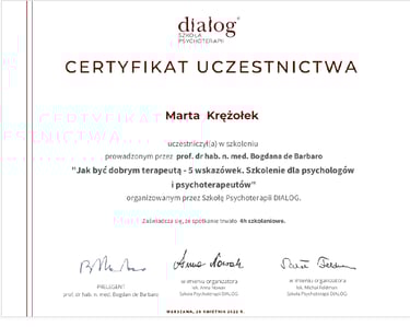 Jeden z certyfikatów z szerokiej gamy szkoleń lub kursów