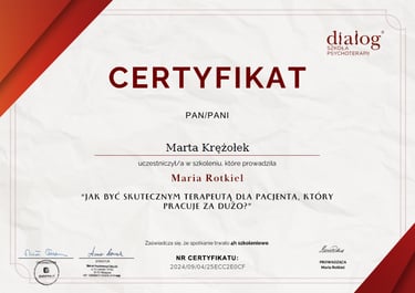 Jeden z certyfikatów z szerokiej gamy szkoleń lub kursów