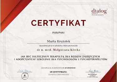 Jeden z certyfikatów z szerokiej gamy szkoleń lub kursów