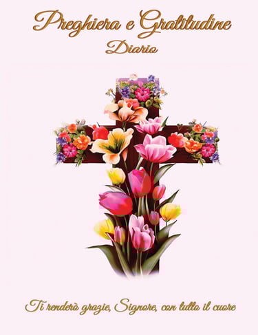 Croce di legno cristiana coperta di fiori su uno sfondo rosa