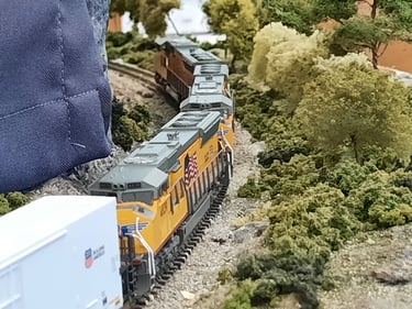 A UP freight heads up towards Fort James