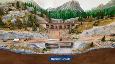 Bridge building at Harper Creek.