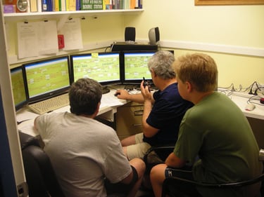 Members Paul, Perry and Lachlan, in the dispatcher office
