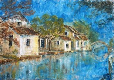 "China, Zhujiajiao ancient city" Canvas, oil, 20" x 28" (50 x 70 cm) 480$