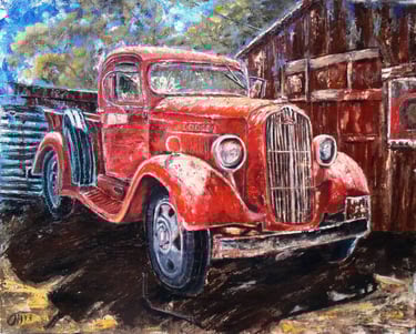 "Dodge" Oil on canvas, 16" x 20" (40 x 50 cm) $350