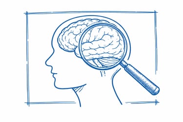 sketch van hersenen met een loep