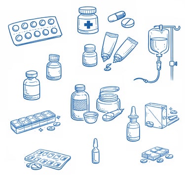 medicijnen getekend met blauwe marker