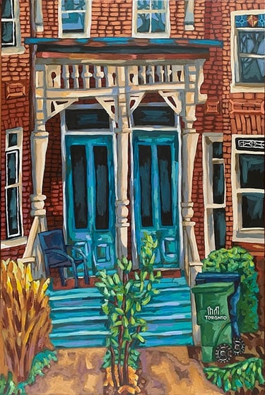 A painting of a historic semi-detached house in Toronto's beloved Annex neighborhood
