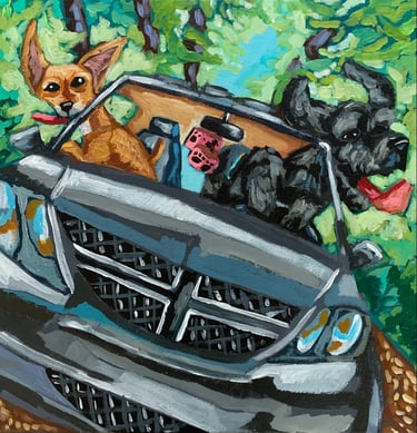 Dog road trip painting