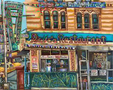 A painting of Dave's classic diner in New York City