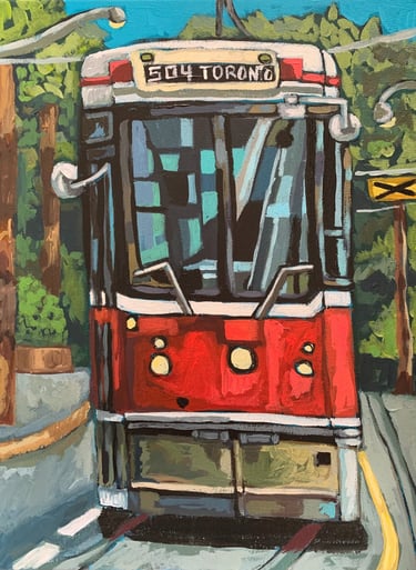 A painting of a TTC streetcar on the 504 Toronto Route - Distillery Loop